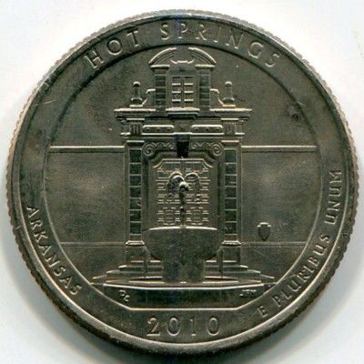 Монета США 25 центов 2010 год. Национальный парк Хот-Спрингс. P