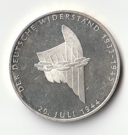 Германия 10 марок 1994 г. 50 лет с момента покушения на Адольфа Гитлера A  