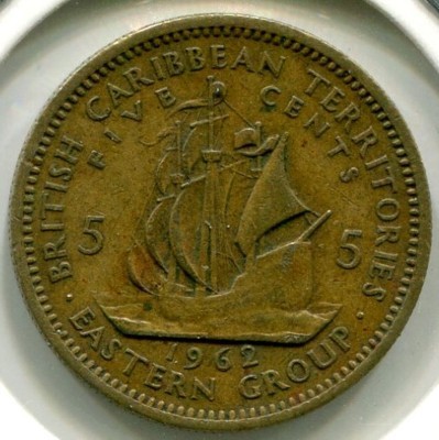 Монета Британские Восточные Карибы 5 центов 1962 год.