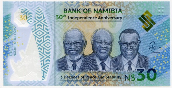 Банкнота Намибия 30 долларов 2020 г. 30 лет Независимости.
