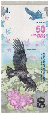 Банкнота Аргентины 50 песо 2018 год.