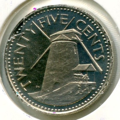Монета Барбадос 25 центов 1973 год.
