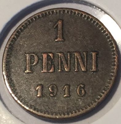 Монета Русская  Финляндия  1 пенни 1916 год