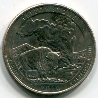 Монета США 25 центов 2010 год. Йеллоустонский национальный парк. P