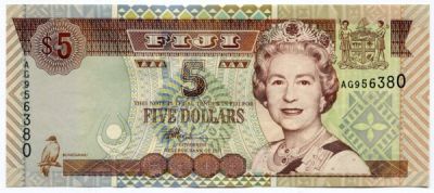 Банкнота Фиджи 5 долларов 2002 год.