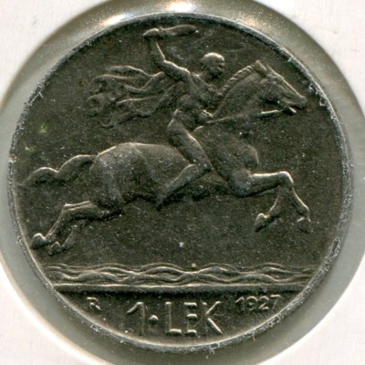 Монета Албания 1 лек 1927 год.
