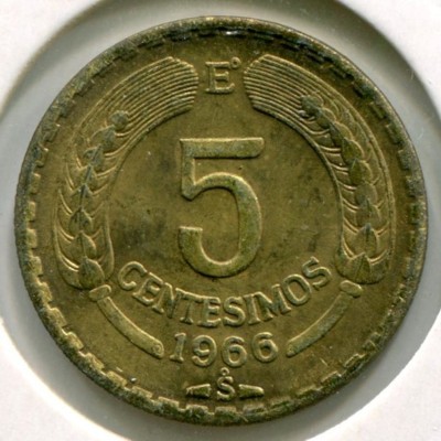 Монета Чили 5 сентесимо 1966 год.