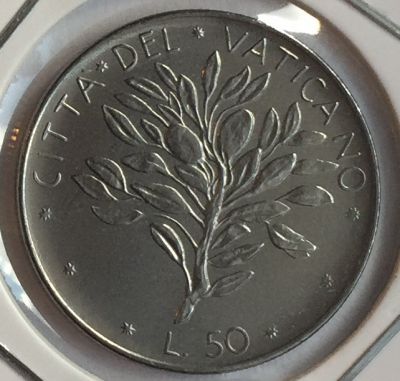 Монета Ватикан 50 лир 1973 год