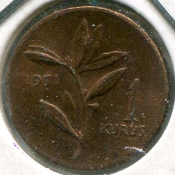 Монета Турция 1 куруш 1971 год.