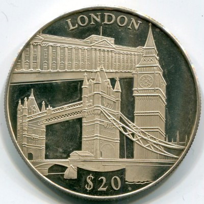 Монета Либерия 20 долларов 2000 год.  Лондон