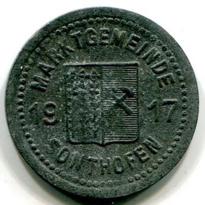 Монета Зонтхофен 5 пфеннигов 1917 год. Нотгельд