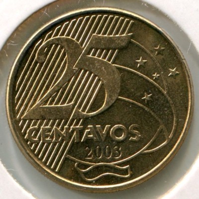 Монета Бразилия 25 сентаво 2004 год.