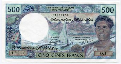 Банкнота Новые Гебриды 500 франков 1979 год.