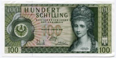 Банкнота Австрия 100 шиллингов 1969 год.