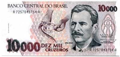 Банкнота Бразилия 10000 крузейро 1993 год.