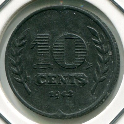 Монета Нидерланды 10 центов 1942 год.
