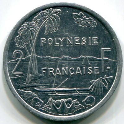 Монета Французская полинезия 2 франка 2009 год.