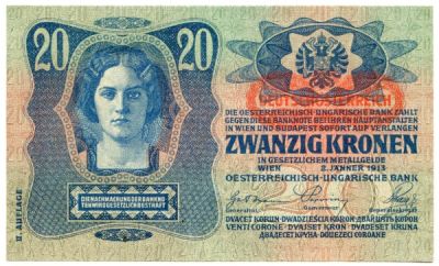 Банкнота Австро-Венгрия 20 крон 1913 год.
