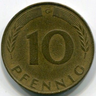 Монета ФРГ 10 пфеннигов 1973 год. G