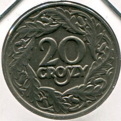 Монета Польша 20 грошей 1923 год.