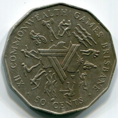 Монета Австралия 50 центов 1982 год. XII Игры Содружества.