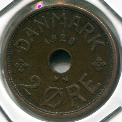 Монета Дания 2 эре 1928 год.