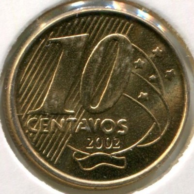 Монета Бразилия 10 сентаво 2002 год.