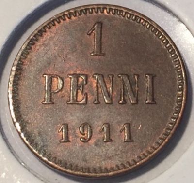 Монета Русская  Финляндия 1 пенни 1911 год
