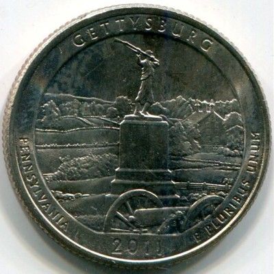 Монета США 25 центов 2011 год. Национальный парк Геттисберг. D