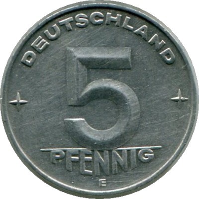 Монета ГДР 5 пфеннигов 1953 год. E