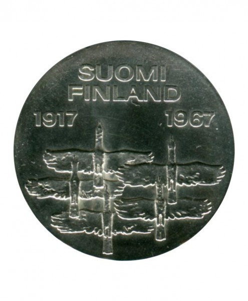 Финляндия, серебряная монета 10 марок 50 лет независимости независимости, Птицы 1967 г.