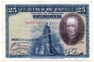 Банкнота Испания 25 песет 1928 год.