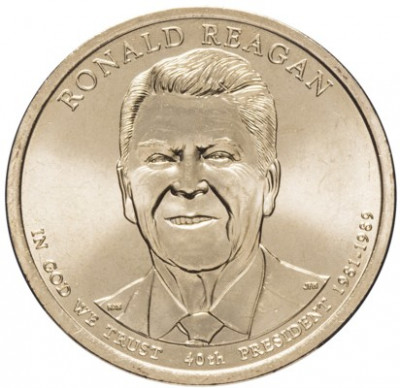 Монета США 1 доллар 2016 год. Рональд Рейган 40-й президент США.