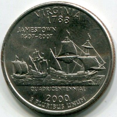 Монета США 25 центов 2000 год. Штат Вирджиния. P