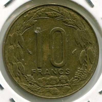 Монета Центрально-Африканские штаты 10 франков 1975 год.
