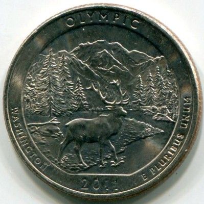 Монета США 25 центов 2011 год. Национальный парк Олимпик. D
