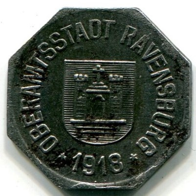 Монета Равенсбург 10 пфеннигов 1918 год. Нотгельд
