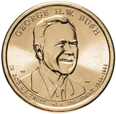 Монета США 1 доллар 2020 год.  Джордж Буш 41-й президент США.