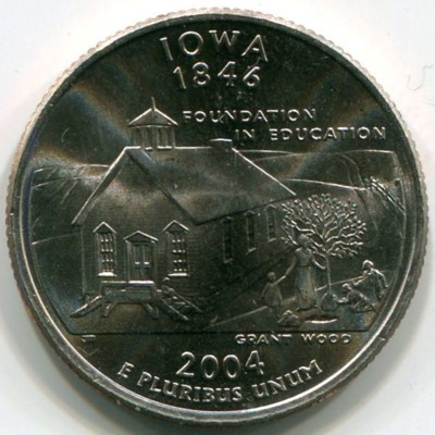 Монета США 25 центов 2004 год. Штат Айова. P
