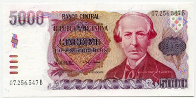Банкнота Аргентины 5000 песо 1984 год.