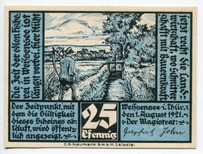 Банкнота Вайсензе 25 пфеннигов 1921 год.