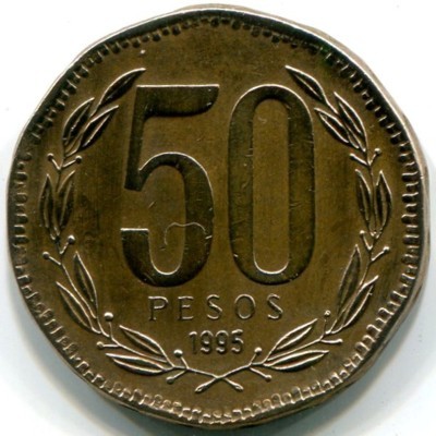 Монета Чили 50 песо 1995 год.