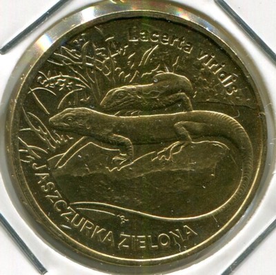 Монета Польша 2 злотых 2009 год. Зелёная ящерица.