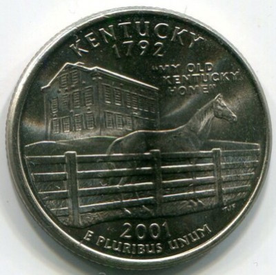 Монета США 25 центов 2001 год. Штат Кентукки. P