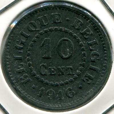 Монета Бельгия 10 сантимов 1916 год.