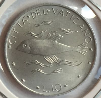 Монета Ватикан 10 лир 1973 год