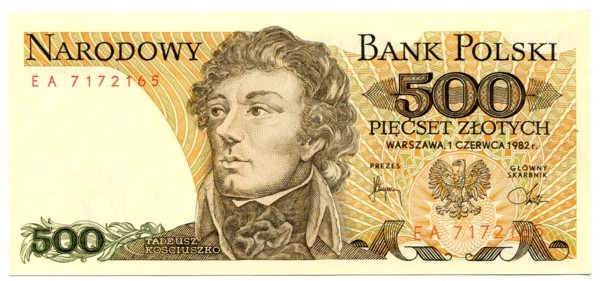Банкнота Польша 500 злотых 1982 год.
