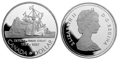 Канада, 1 доллар 1987 г. 400 лет открытию пролива Дейвиса