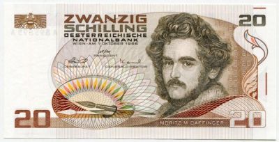 Банкнота Австрия 20 шиллингов 1986 год.