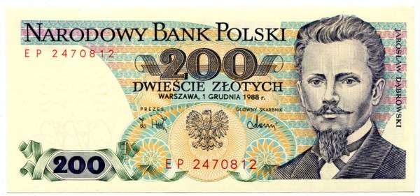 Банкнота Польша 200 злотых 1988 год.